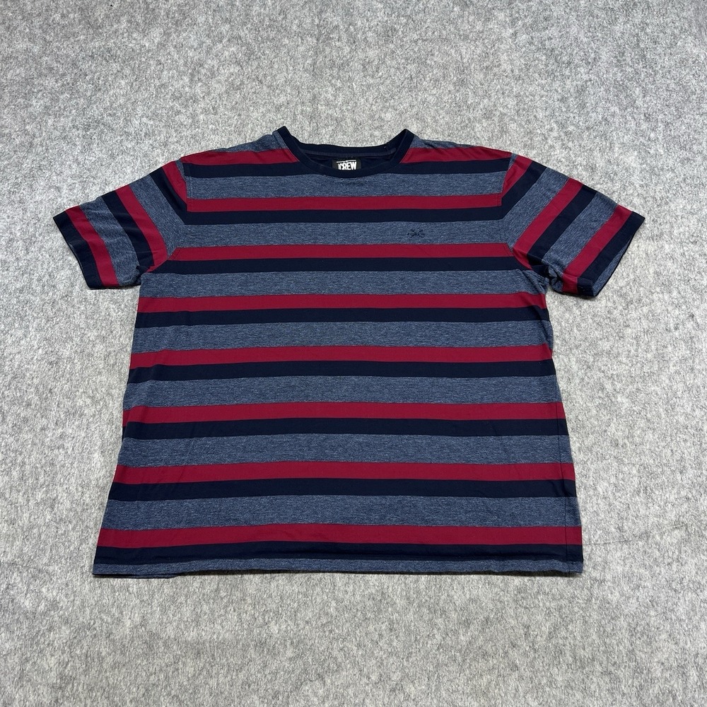 J Crew Shirt Mens 2XL Blue Red Striped Mercerised Cotton Short Sleeve Tee Casual